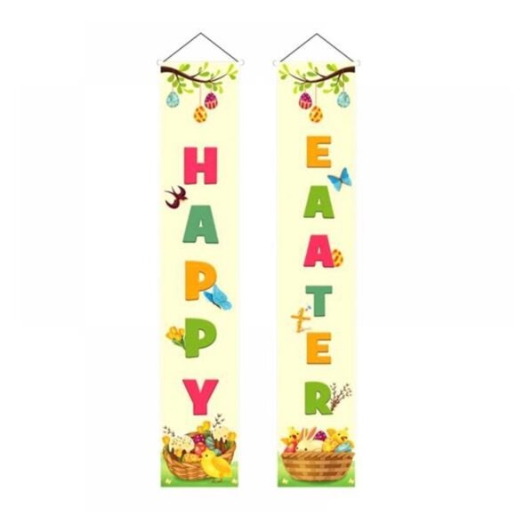 Easter Decorations Porch Sign Set, Welcome Happy Easter Hanging Banners - Picture 1 of 5